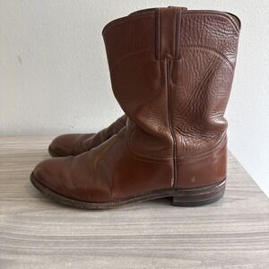 Vtg 90s Justin Boots 3802 Cowboy Western Brown Leather Boots Mens Sz 12 D